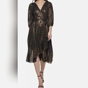 DKNY Black and Gold Long Sleeve Dress